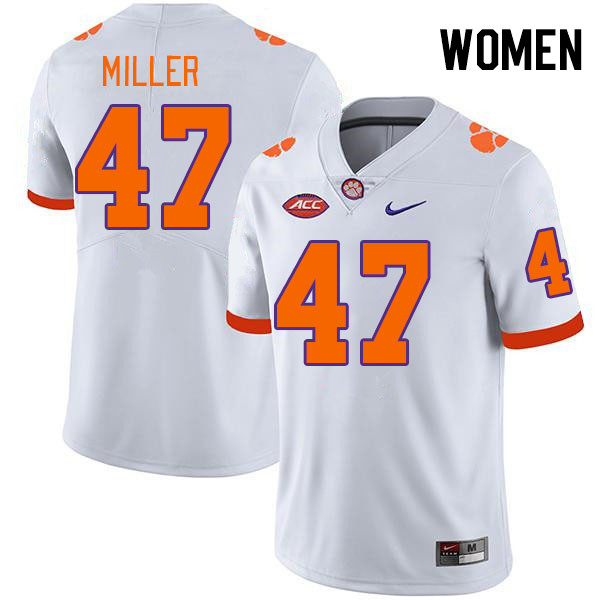 Women #47 Boston Miller Clemson Tigers College Football Jerseys Stitched-White - Click Image to Close
